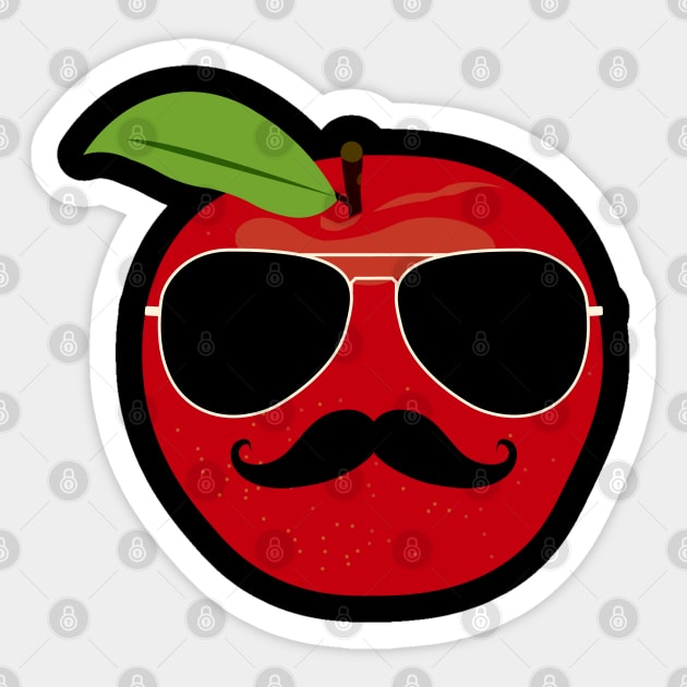 Cool Apple with mustache Sticker by Mind Your Tee